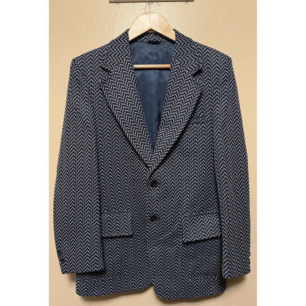 Vtg‎ 60s 70s JCPenney Towncraft Polyester Blazer Sportcoat Mens Blue Disco Retro